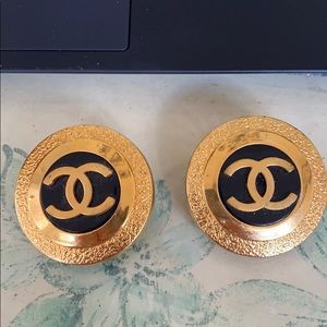 Chanel Clip-On CC Gold and Black Earrings